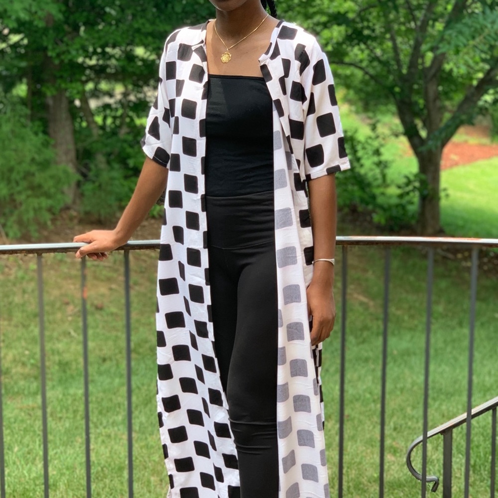 Black And White Belted Cardigan